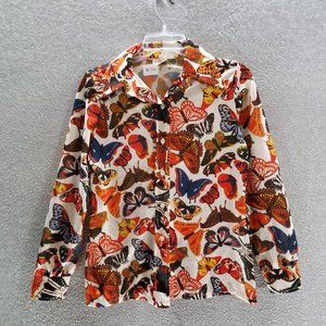 Button-Down Butterfly Print Shirt - White/Multicolor